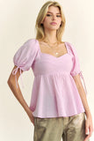 Plataz & Dani Solid Elastic Peplum Puffed Sleeves Blouse DJPT