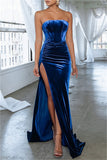 Plataz Casual Solid Backless Slit Strapless Evening Dress HZ1007