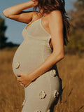 Plataz Spaghetti Strap Backless 3D Flowers Maternity Maxi Dress Maternity