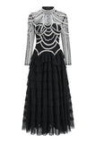 Plataz Crystal Pearl Beaded Drop Waist Tiered Tulle Maxi Evening HZ1007