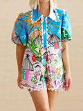 Plataz Button Up Puff Sleeve Shirt and Shorts Set DJPT
