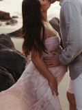 Plataz Pink Spaghetti Strap Backless Sheer Big Swing Chic Maternity Maxi Dress Maternity