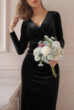 Plataz Elegant Solid V Neck Evening Dress Dresses(4 HZ1007