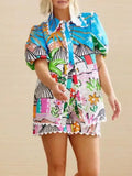 Plataz Button Up Puff Sleeve Shirt and Shorts Set DJPT