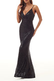 Plataz Formal Solid Sequins V Neck Evening Dress HZ1007