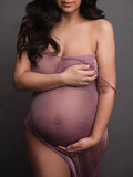 Plataz Light Pink Cut Out Double Slit Sheer Knitting Mesh Beach Photoshoot Maternity Midi Dress Maternity