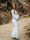 Plataz White Lace Sequin Off Shoulder Mermaid Bodycon Wedding Gown Baby Shower Elegant Foamal Maternity Photoshoot Maxi Dress Maternity