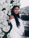 Plataz White Lace Sequin Off Shoulder Mermaid Bodycon Wedding Gown Baby Shower Elegant Foamal Maternity Photoshoot Maxi Dress Maternity