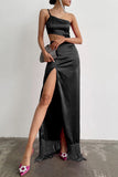 Plataz Party Solid Tassel Asymmetrical Oblique Collar Evening Dress HZ1007