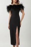 Plataz Elegant Solid Feathers Zipper Off the Shoulder Evening Dress HZ1007