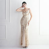 Plataz Mesh Craft Beaded Party Dress Long Cocktail Slim Fit Evening Dress Elegant HZ1007