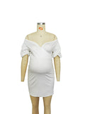 Plataz White Off Shoulder Backless V-Neck Lantern Sleeve Bodycon Party Cute Baby Shower Maternity Mini Dress Maternity