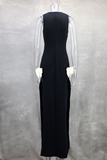 Plataz Solid Color Slit Bow Decor O Neck Evening HZ1007