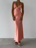 Elegant Pink Prom Dress Satin Sheath Spaghetti Strap Evening Gown Long Party Dress Formal Dress HZ1024