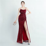 Plataz Density Sequin Pleated Side Slit Sling Long Evening HZ1007