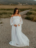 Plataz Off Shoulder Tulle Polka Dot Elegant Photoshoot Baby Shower Maternity Maxi Dress Maternity
