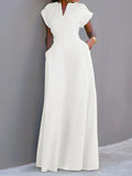 Plataz Sleeves Solid Color Split-Joint V-Neck Evening Dresses Maxi HZ1007