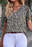 Plataz Sleeve Notched Floral Summer Blouse DJPT