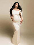 Plataz Strap Ties One Shoulder Mermaid Bodycon Elegant Photoshoot Baby Shower Maternity Maxi Dress Maternity