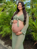 Plataz 2-in-1 Cut Out Side Slit Fashion Vacation Cover Up Beach Photoshoot Maternity Maxi Dress Maternity