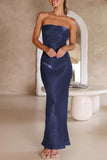 Plataz Formal Solid Bright Silk Strapless Evening Dress Dresses(5 HZ1007