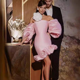 Plataz High Waist Lantern Sleeve Short Prom HZ1007