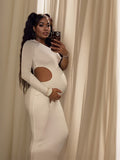Plataz One Shoulder Cut Out Irregular Bodycon Long Sleeve Fashion Baby Shower Maternity Maxi Dress Maternity