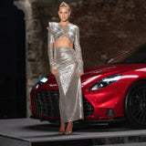 Plataz Rhinestone Mesh Slit Prom HZ1007