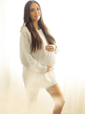Plataz White Oversized Cable Knitting Streetwear Mini Maternity Pullover Sweater Maternity
