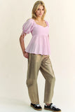 Plataz & Dani Solid Elastic Peplum Puffed Sleeves Blouse DJPT