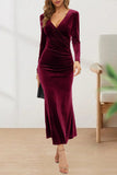 Plataz Elegant Solid V Neck Evening Dress Dresses(4 HZ1007