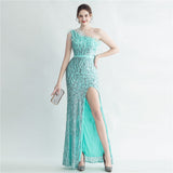 Plataz Industry Ostrich Hair Craft Bundle Hair Evening Dress with Oblique Shoulder HZ1007