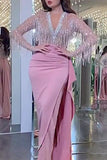 Plataz Elegant Bronzing Tassel V Neck Evening Dress HZ1007