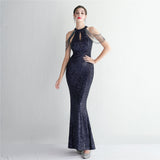 Plataz Craft Beading Cocktail Evening Dress Elegant Long Halter Slim Fit HZ1007