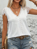 Plataz Eyelet Lace Detail V-Neck Cap Sleeve Top DJPT