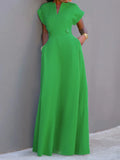 Plataz Sleeves Solid Color Split-Joint V-Neck Evening Dresses Maxi HZ1007
