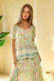 Plataz & Dani Spring Floral Border Print Ruffled Textured Top DJPT