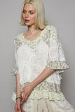 Plataz Floral Print Eyelet Ruffled Hem Blouse DJPT