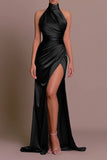 Plataz Solid Slit Mandarin Collar Evening Dress HZ1007