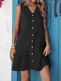 Plataz Button-Front Ruffle Hem Dress DJPT