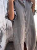 Plataz Size Casual Linen Button-Down Shirt Dress Plus Size DJPT