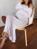 Plataz White Off Shoulder Backless Sheer Elegant Fashion Photoshoot Maternity Maxi Dress Maternity