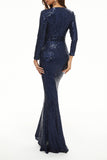 Plataz Elegant Solid Sequins V Neck Evening Dress HZ1007