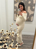 Plataz Off Shoulder Knit Bodycon Mermaid Going Out Baby Shower Maternity Sweater Maxi Dress Maternity