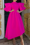 Plataz Elegant Solid Patchwork Flounce Half A Turtleneck Evening Dress HZ1007