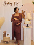 Plataz Brown 2-in-1 Solid Color Elegant Bodycon Baby Shower Maternity Maxi Dress Maternity
