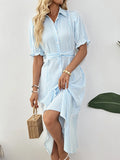 Plataz Button-Down Midi Shirt Dress with Ruffle Sleeves DJPT
