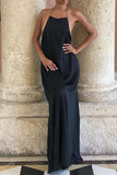 Plataz Elegant Solid Frenulum Backless Asymmetrical Halter Evening Dress HZ1007