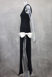 Plataz Solid Color Slit Bow Decor O Neck Evening HZ1007