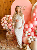 Plataz White Lace Sheer Bodycon Elegant Cocktail Party Maternity Baby Shower Maxi Dress Maternity